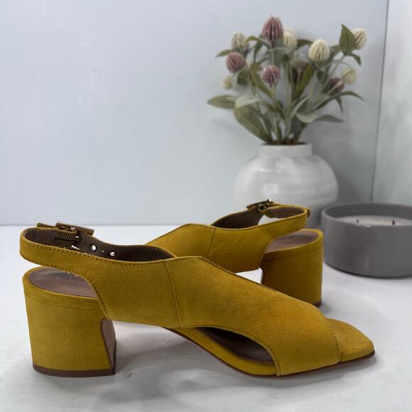 Bernardo Bedford Suede Slingback Sandals Square Toe Ochre Women 7M Tried On - Picture 6 of 10